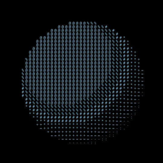 ASCII Art — An image converted to typographic characters: pixel luminance maps to glyph density.