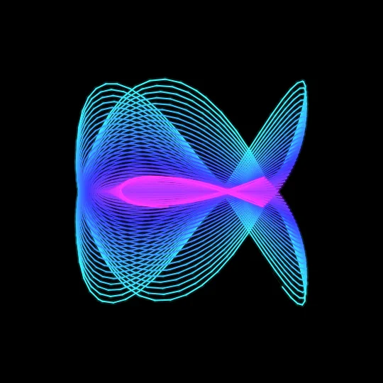 Harmonograph — Damped pendulums oscillating against each other: evolving Lissajous figures that slowly fade as friction takes over.